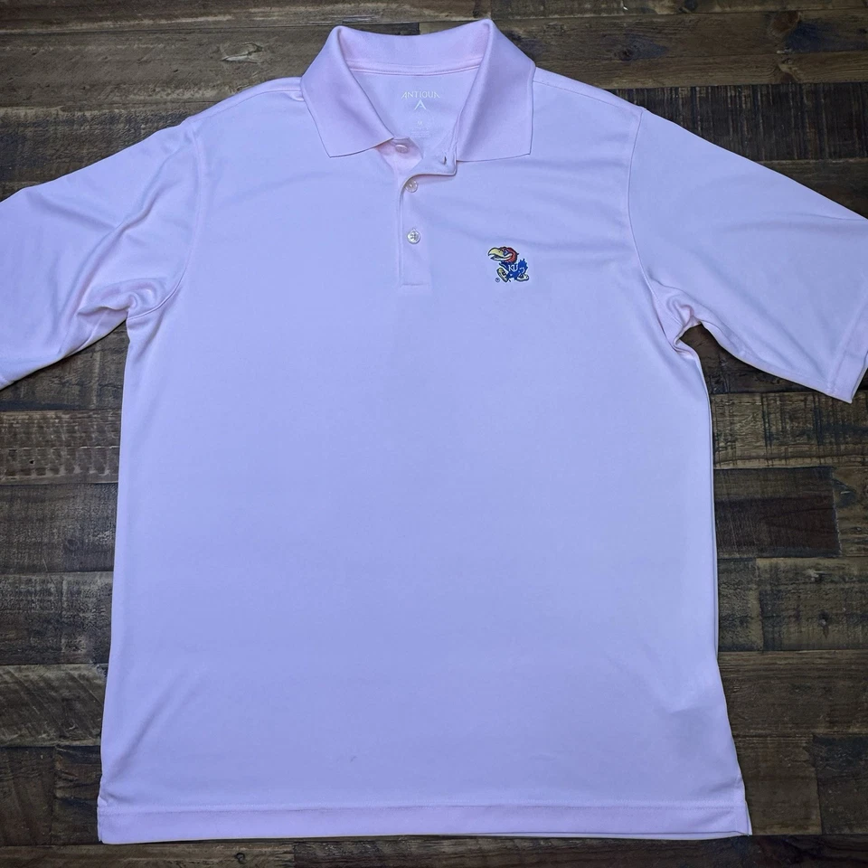 Antigua Kansas Jayhawks Pink Performance Polo Shirt Men’s Sz S - Image 2 of 4