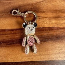 Multi-Colored Pink Clear Rhinestones Gold Tone Teddy Bear Bag Charm/Keychain