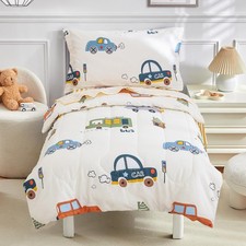 Cars Bedding Set Cotton Soft Reversible Crib Bedding Set for Boys Girls,4 Pie...