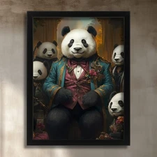 Aristocrat Panda Wall Art Print Quirky Animal Wall Decor Retro Panda Picture Art