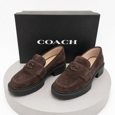 Coach Leah Black Leather Platforms Slip-On Loafers with Box Size 6