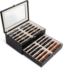 Sunglasses Storage Organizer Case with 24 Adjustable Slots, 2 Layer Multi Eyegla
