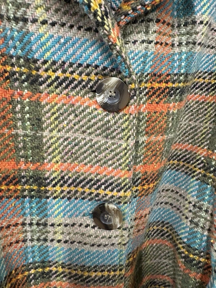 VTG 60s 70s Plaid Wool Trench Coat Belted Mod Style Mid Length Women’s Sml Med - Image 4 of 4