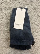 Goodfellow Mittens Mens One Size Navy Fleece Lined Convertible Fingerless Knit