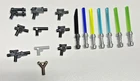 Lot LEGO Star Wars Weapons Lightsabers, Darksaber, Blasters, & Slingshot