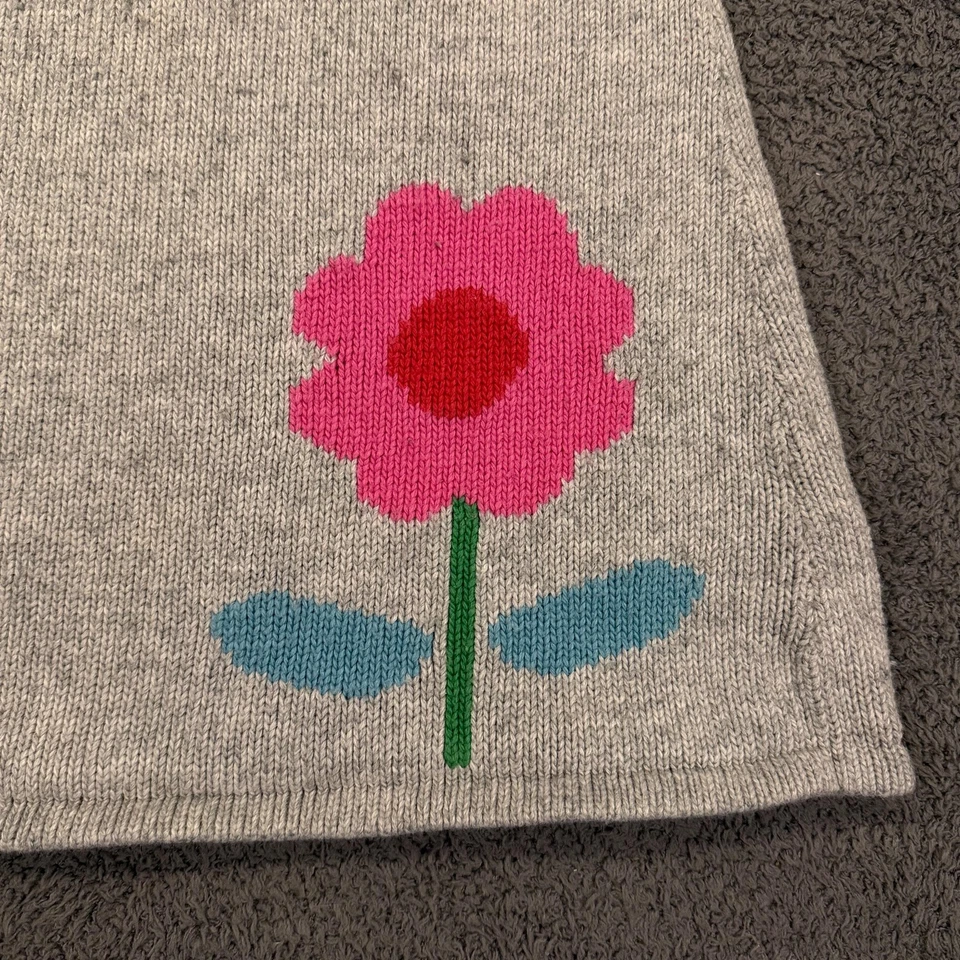 Mini Boden Dress Girls 3-4Y Gray Knit Sweater Short Sleeve Flower Pink Buttons - Image 2 of 4