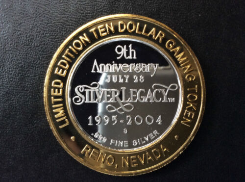 2004 Silver Legacy Casino 9th Anniversary $10 Silver Strike Reno Nevada A0861 - Picture 3 of 4