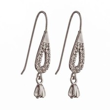 Ear Wires Earrings Settings with CZ's and Pinch Bail Mounting in Sterling Silver
