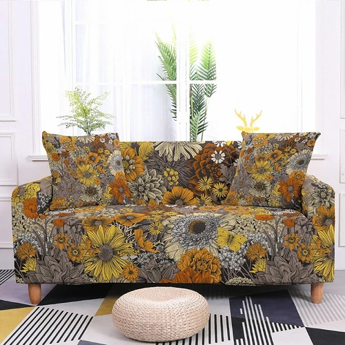 Sunflower Print Elastic Sofa Cover Stretch Slipcovers For Living Room 1-4 Seater - Picture 13 of 29