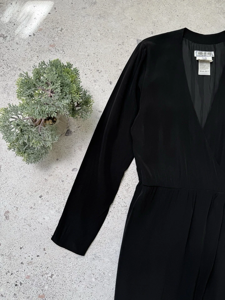 Maxi Vestido Para Mujer Yves Saint Laurent Vintage Asimétrico Negro Talla 10 Foto 4 de 4