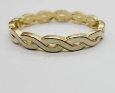 Bangle Bracelet Cream Enamel Intertwined Hinged Gold tone