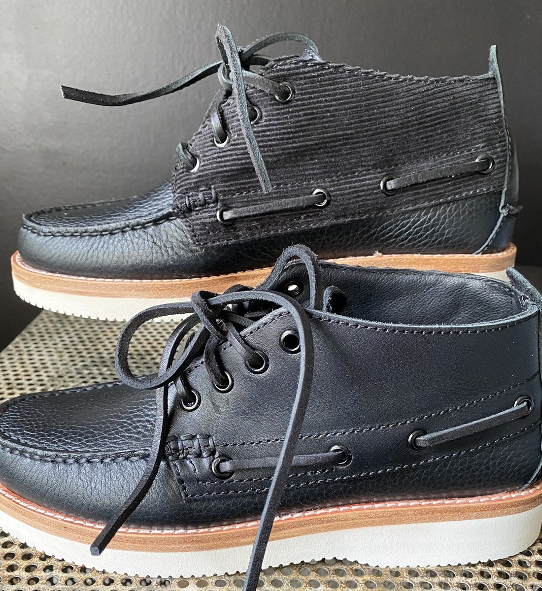 Sperry Cloud X Black Leather X Corduroy X Vibram STS21619 