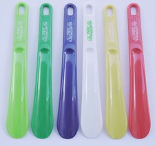 Lot of 6 Plastic Colored Shoe Horns 10 x 1.5" Sturdy 4 mm Thick New