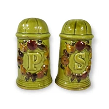 Vintage Los Angeles California Pottery Salt Pepper Shaker Set Large Green KG