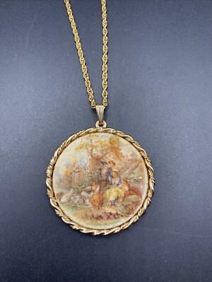 Vintage Fragonard Style Porcelain Sugar Coated Victorian Revival Necklace