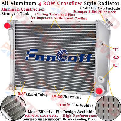 571 4 Row Aluminum Radiator For 1968-1974 Chevy Nova Caprice Camaro,Buick Regal