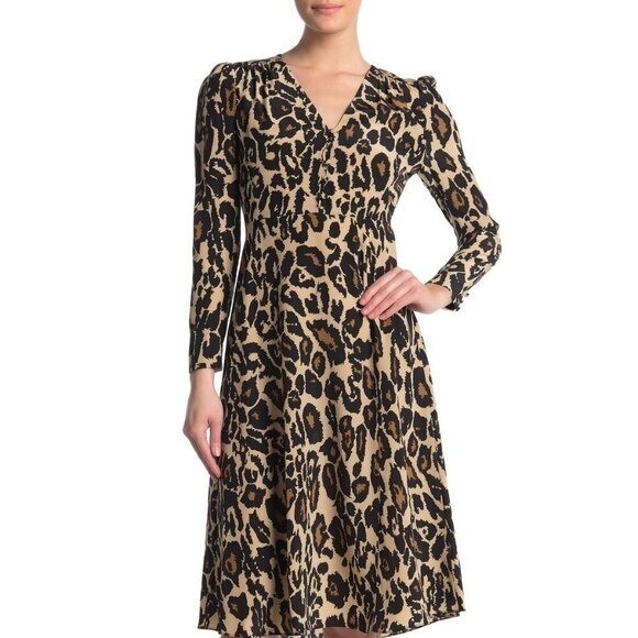 DVF Diane von Furstenberg Viviana Leopard Cat Sand silk dress midi