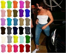 WOMEN'S PLAIN & PRINTED LONG RUCHED BOOB TUBE BANDEAU LADIES SLEEVELESS TOP UK