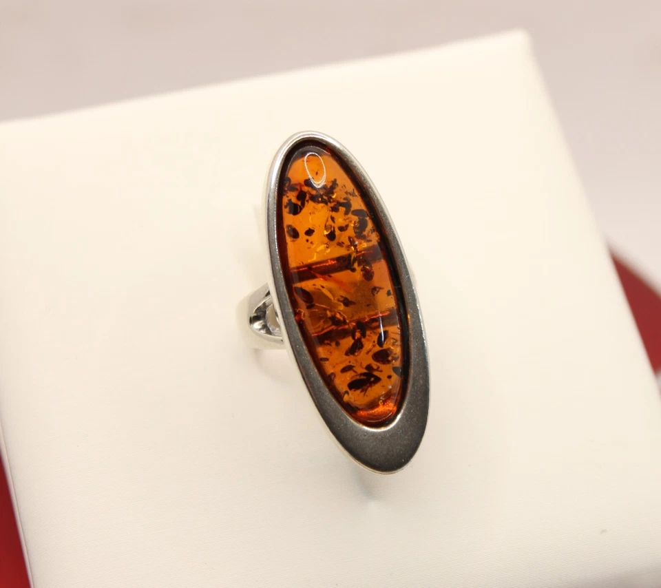 ANELLO ARGENTO AMBRA NATURALE OVALE SPOLA MM 31X11 MIS 16 EXPLOIT - Immagine 2 di 4