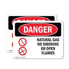  2 Pack Natural Gas No Smoking Or Open Flames OSHA Danger Sign Decal Metal