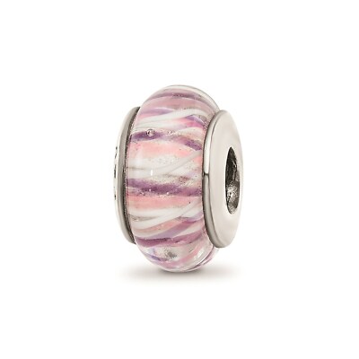 Reflection Beads Sterling Silver Antiqued Hand Blown Rose Striped Glass Bead