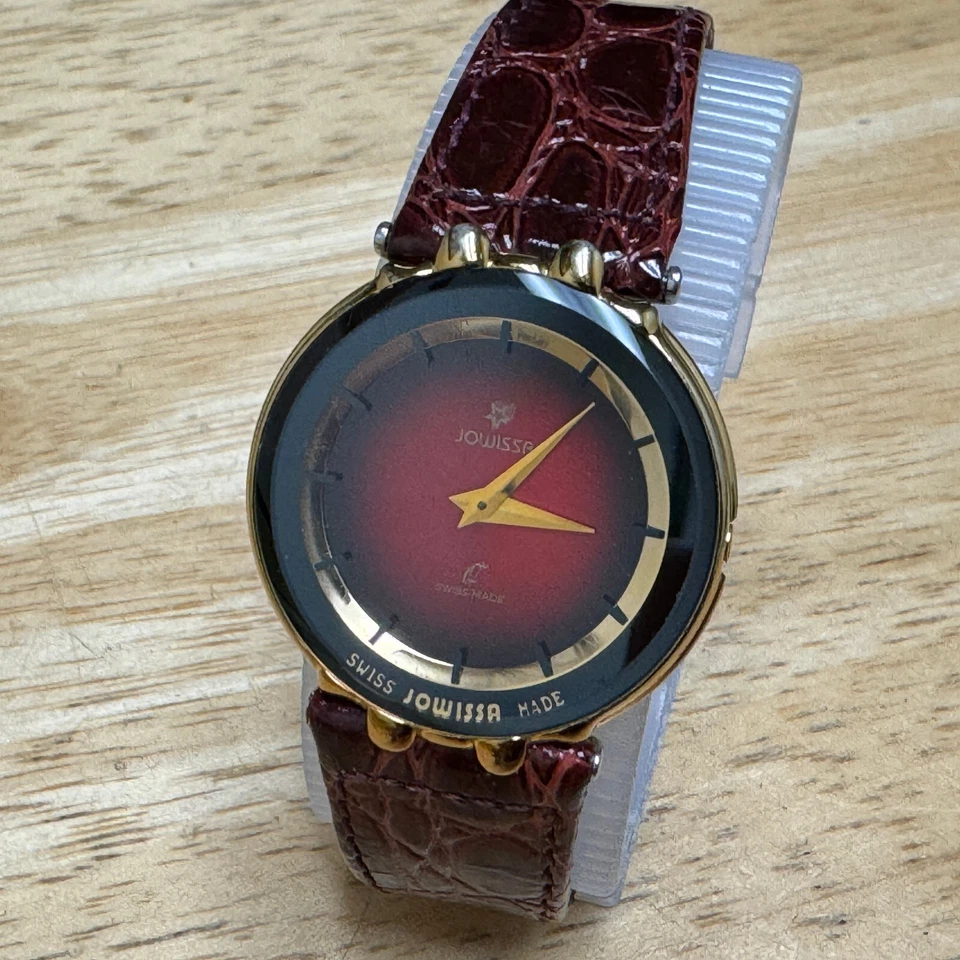 Vintage Jowissa Swiss Quartz Watch Unise Gold Tone Brown Ultra Thin New Battery - image 2 of 4