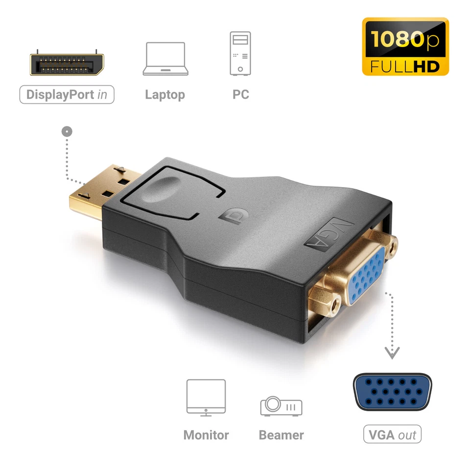 Displayport VGA Adapter 1080p FULL HD Kabel Adapter Stecker DP VGA Konverter - Bild 3 von 4