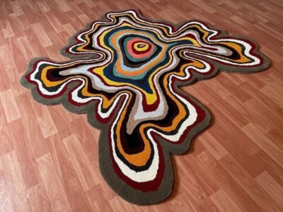 Handmade Abstract 5X5 Wool Rug Hand Tufted Amoeba Shape Multi Color Rug 8X8 Rug