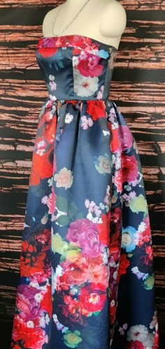 Navy Strapless Ballgown- Peony Rose BOLD Floral with Pockets- Size 2 by Parker - Picture 8 of 12