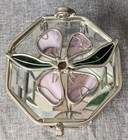 Floral Octagon Stained Glass Trinket Jewelry Box Mirror Hinge Lid Flower 3x4x4"
