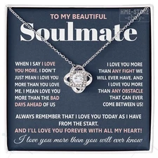 To My Beautiful Soulmate Necklace Love Knot Valentine gifts for Wife Girlfriend