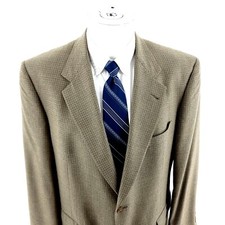 Hart Schaffner Marx Wool 2 Button Sport Coat Tan Green Check 42R