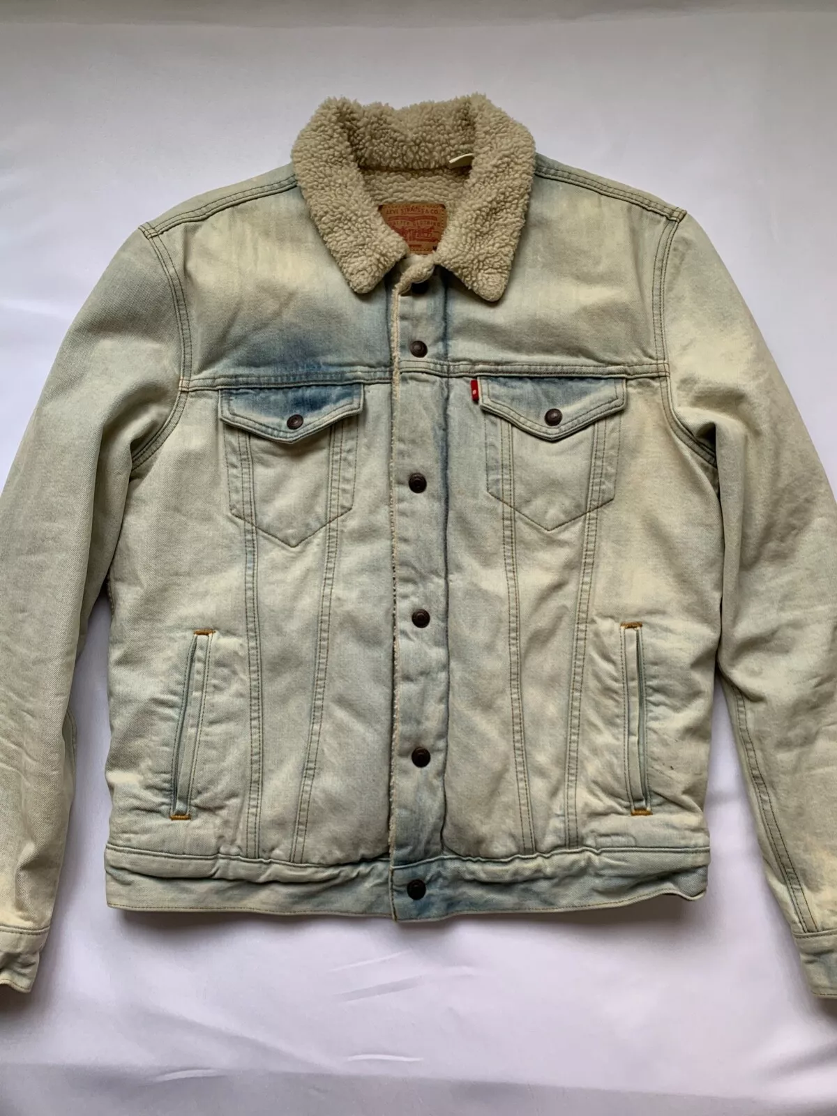Supreme Levis Shearling Bleach Denim Trucker Jacket Size Medium