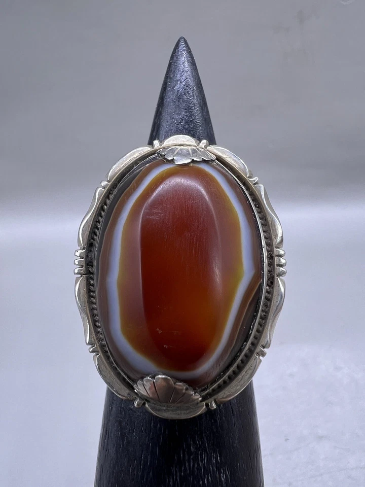 Anello in argento agata occhio a fascia, anello in argento agata rossa occhio... - Immagine 2 di 4