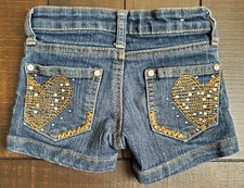 Girls Cutie Fashion Jean Shorts Size 4 With Gold Hearts On Back Great Condition