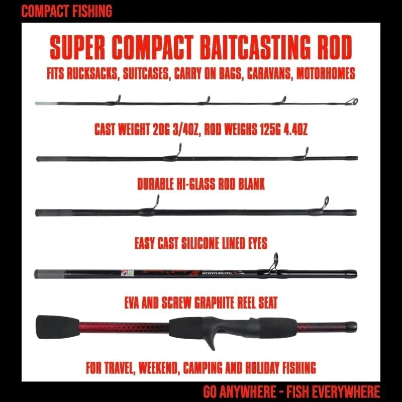 Rucksack Baitcast 旅行钓鱼竿 5'6' 170 厘米。 小巧长度 15.5' 40 厘米 — 第 3/4 张图片