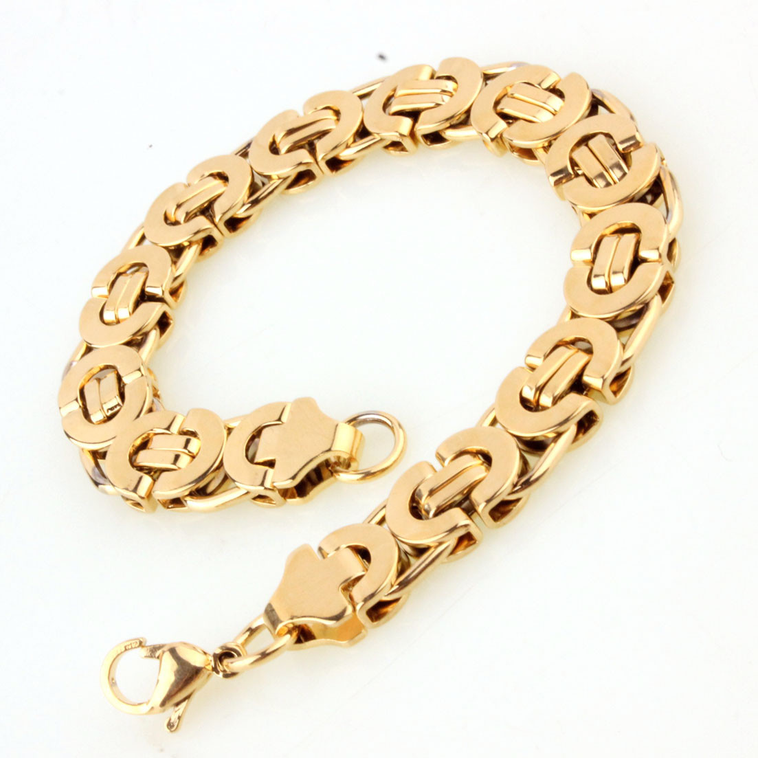 Men's Byzantine Bracelet - 11mm Wide Stainless Steel 316L, 18K Gold Plated Look