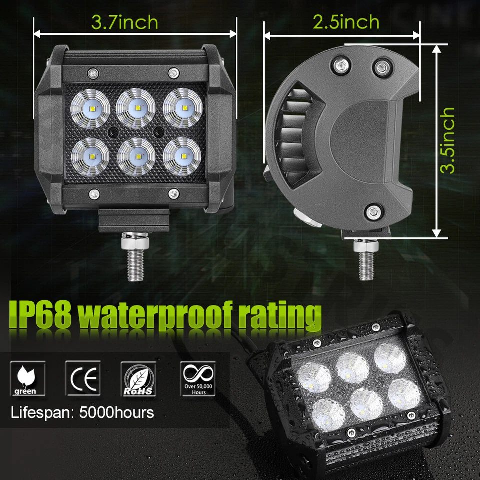 Barra de luz de trabajo LED de 3,7" doble fila cubo de inundación vainas conducción lámpara antiniebla todoterreno/cable Foto 2 de 4