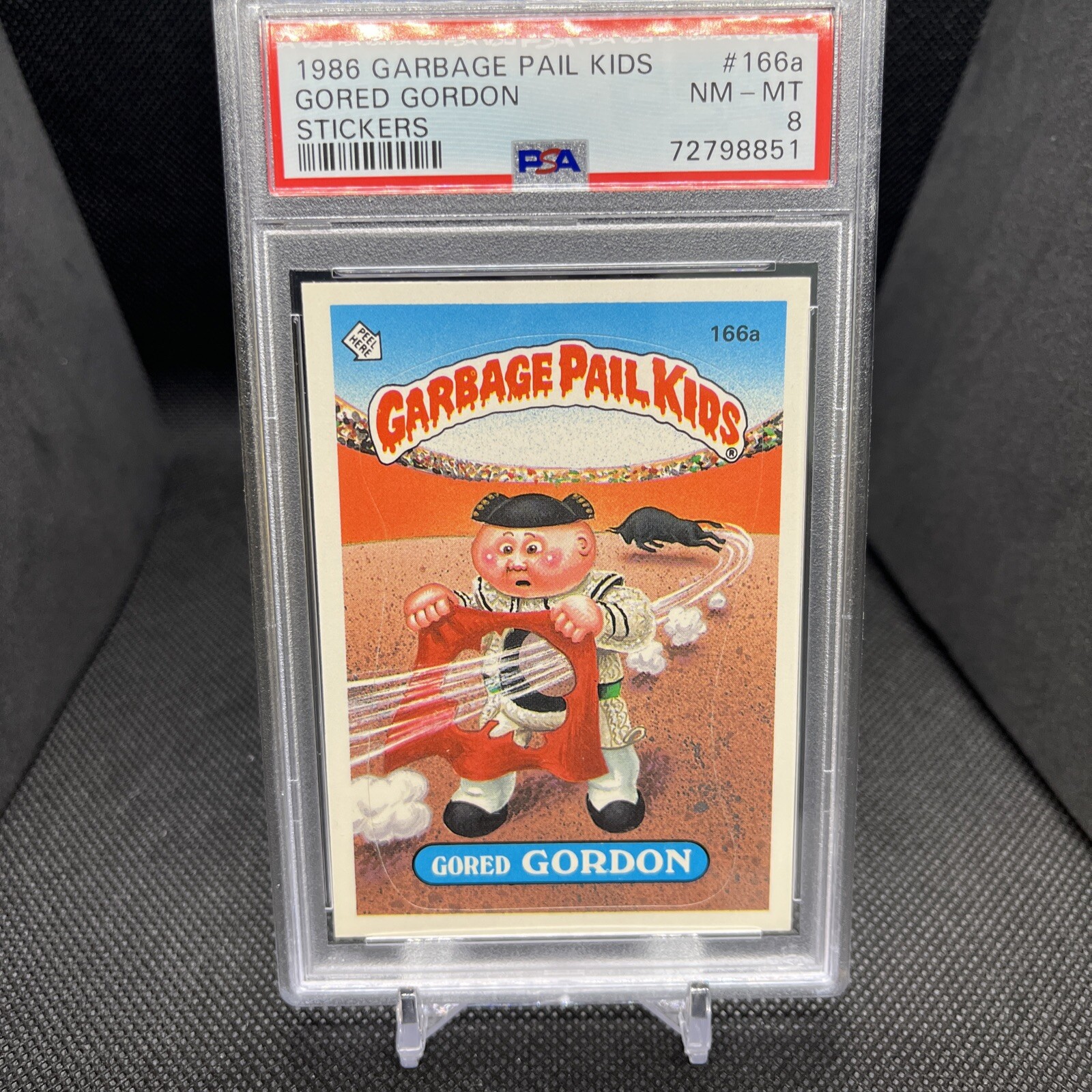 PSA 8 1986 Garbage Pail Kids Gored Gordon #166a Sticker Pop 8 51+ Higher