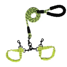 Rope Bungee Dual Leash with Padded Handle for 2 Dogs Tangle-Free Green