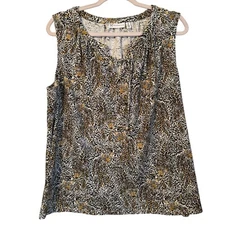 Rafaella Womens Leopard Print Sleeveless Lace-Up Cotton Top Sz 2X blouse