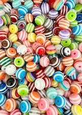 100 Pcs 12mm Shadow Color Striped Acrylic Beads - Bubblegum Beads - Chunky Beads