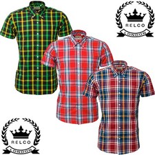 Relco Mens Check Short Sleeve Shirt Button Down Collar Mod Tartan Summer '21 New