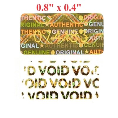100 HOLOGRAM TAMPER PROOF, WARRANTY VOID,SECURITY LABELS STICKERS GOLD 20 x10 mm