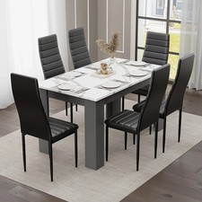 Wooden Dining Table Set With 4 / 6 Pu Leather Chairs Seat Kitchen Room Furniture