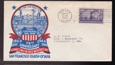 TRANSCONTINENTAL RAILROAD #922 US FIRST DAY COVER 1944, STAEHLE CACHET FDC OMAHA