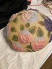 Vintage Reverse Hand Painted Puffy Flowers Glass Table Lamp Shade 10 Inch Fitter — photo 3