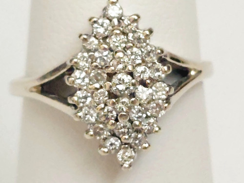 VTG 14K SOLID WHITE GOLD MARQUISE CLUSTER SPARKLY DIAMONDS RING SZ 4.75