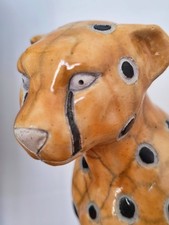 Vintage Raku Pottery Cheetah & Cub Sculpture – Signed South African Art