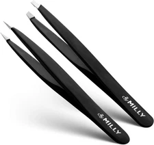 Precision Tweezers Set | Slanted & Pointed Tip Kit | High Black 